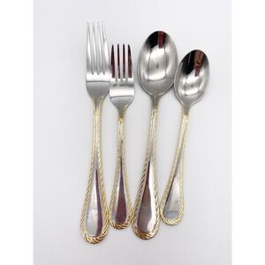 Cambridge CARLYLE GOLD Accent Stainless 18/8 Rope Silverware Flatware Lot Of 4